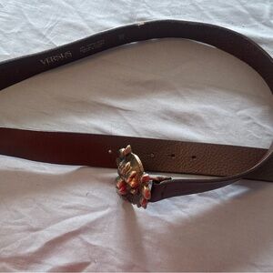 VERSUS Brown Leather Belt with Gold Buckle